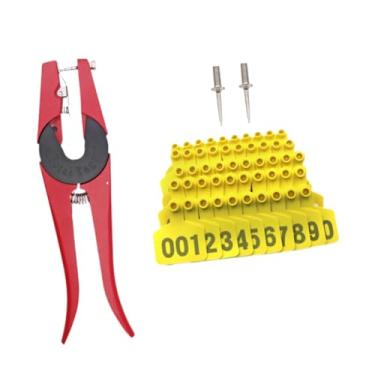 Imagem de Esquirla Alicate para etiqueta de orelha de gado, ferramentas ergonômicas para etiqueta de orelha de vacas, 001-100 etiquetas de número, alicate perfurador, a