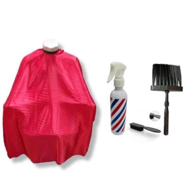 Imagem de Kit Barbeiro Capa Para Corte Espanador Borrifador Escovinha - Leste Ca