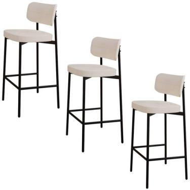 Imagem de Banqueta Alta Bar Estofada Kit 3 Ella M25 Linho Palha - Mpozenato, Pal