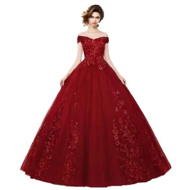Imagem de Wrsaqxuz Vestidos de baile de quinze anos com aplique de renda tomara que caia princesa doce 15 16 vestidos para festa de aniversário, Borgonha, 36