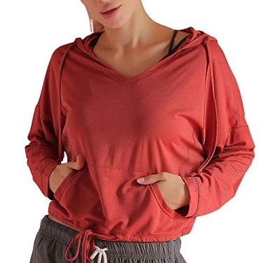 Imagem de Moletom Cupro Sports Leisure Top com capuz cor sólida manga comprida solto esportes corrida fitness roupas femininas, branco, GG