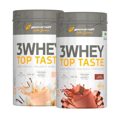 Imagem de Kit 2x - 3 Whey Top Taste 900g - Whey 3w Tasty - Bodyaction - BAUNILHA + CHOCOLATE