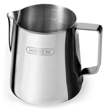 Imagem de HiBrew Jarro Latte Art de aço inoxidável, espumador de leite, copo de café expresso cozido a vapor (prata, 450 ml)
