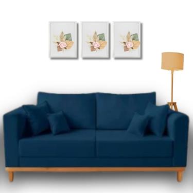 Imagem de Sofá Beny para sala de estar, 3 lugares, 1,80m, estofado em linho, base em madeira.