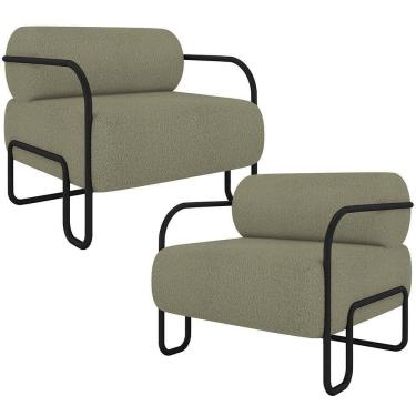 Imagem de Kit 02 Poltronas Decorativa Pés Industrial Moscou K01 Bouclê Verde - Lyam Decor