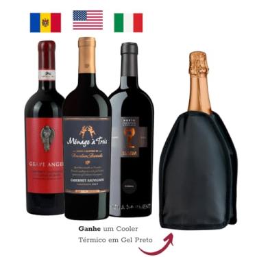 Imagem de Kit 3 Vinhos Tintos: Menage a Trois, Grape Angel, Schola Sarmenti com Cooler Térmico Preto, 750ml cada
