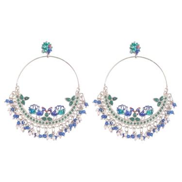 Imagem de Sunsoul Por Touchstone indiano Bollywood tradicional feito à mão para noivas joias de designer de casamento brincos longos em ouro antigo ou prateado para mulheres., Sem pedra preciosa