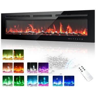 Imagem de Lareira Elétrica EUHOMY de 127cm Embutida e Montada na Parede com Chama Colorida Ajustável, Aquecedor de Ambiente c/ Controle Remoto