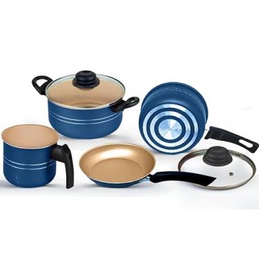 Imagem de Jogo de Panelas Antiaderente 4 Peças Cereja/Preto (Azul/Creme)