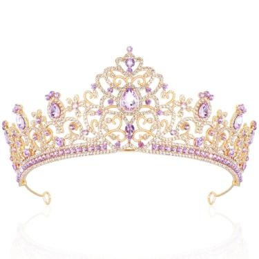 Imagem de Coroas de cristal para mulheres, tiaras, noiva, rainha, coroa, princesa, tiara de quinze anos, acessórios de cabelo com strass, acessórios de cabelo para formatura, aniversário, concurso, festa, roxo,