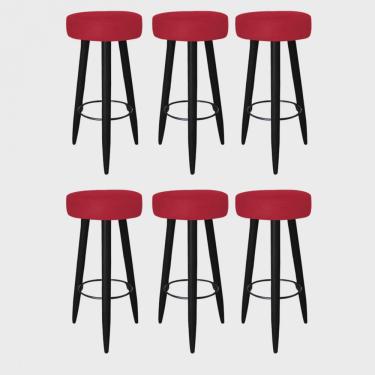Imagem de Kit 06 Banqueta Alta Lia Para Cozinha Bar Balcão Bistrô Pé Palito Preto Suede Vermelho - Ahz Móveis