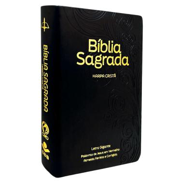 Imagem de Bíblia Sagrada com Harpa Cristã arc Letra Gigante Capa Luxo Floral Preta