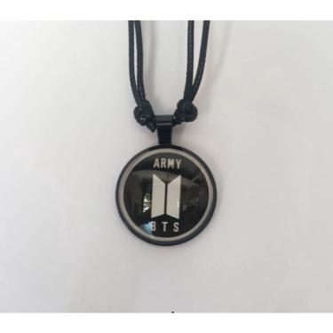 Imagem de Colar Ajustavel Bts Army Pingente Cabochon Redondo Vidro