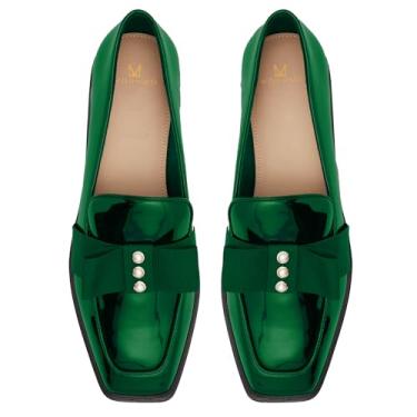 Imagem de MOOMMO Mocassins femininos de salto baixo grosso com laço patente, sem cadarço, bico quadrado, mocassim pérola, 2,5 cm, salto bloco, sapatos confortáveis, para escritório, feminino, oxford, mocassim