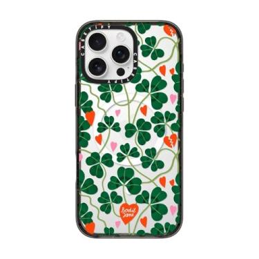 Imagem de CASETiFY Capa Impact para iPhone 16 Pro Max [Fina/2,5 m. Proteção contra quedas de grau militar 4X/Compatível com Magsafe] - Corações de trevo - Preto transparente