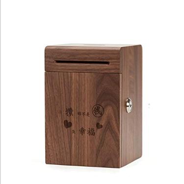 Imagem de HYMCX Caixa de dinheiro para presente, cofrinho de madeira para uso doméstico, com cadeado para crianças e adultos, pode armazenar notas e moedas, armazenamento de porta dupla, sem necessidade de