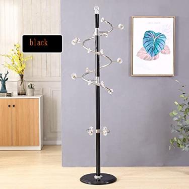 Imagem de Cabide organizador de cabide de chão para quarto, cabide de aço inoxidável, cabideiro, cabideiro, doméstico, chapéu único e guarda-sol (cor: bola dupla preta 4,5 cm)