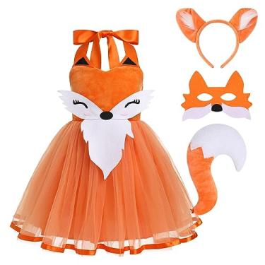 Imagem de IBTOM CASTLE Prinecss Fantasia de animal da selva para meninas, girafa, vacas, tutu, aniversário, Halloween, roupas com faixa de cabeça, Raposa, 2 Anos