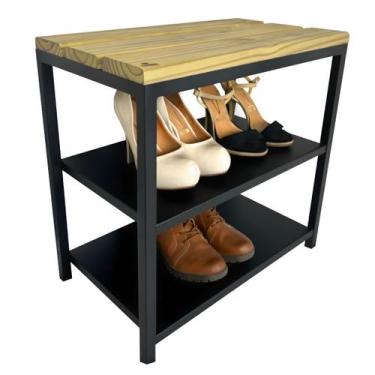 Imagem de Banco Sapateira Strassis Design SD-5003-50 Metal e Madeira Cor: Preta