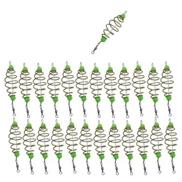 Imagem de Yinprwi 25 peças alimentador de pesca gaiola alimentador cesta cesta lançador de isca, forma oliva primavera pesca gaiola suporte acessórios de pesca isca alimentador de carpa peixe com pingente de
