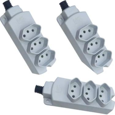 Imagem de 3 Barra de Tomada Régua Múltipla Tripla Para Extensão 10a Branco TMU3-