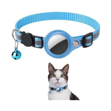 Imagem de Coleira De Nylon E Couro Resistente, Compatível Com O Rastreador AirTag, Anti Perda, Fivela De Segurança E Sininho Para Animais Pequenos - DAZZELI (AZUL)