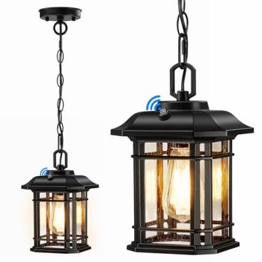Imagem de MYHXQ Luminárias Pendentes Para Varanda De 10,25'' - Lanternas Suspensas Para Áreas Externas, Pretas, Do Anoitecer Ao Amanhecer, Luminária De Teto Para Áreas Externas, Estilo Fazenda, Lustre De Vid