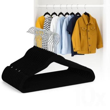 Imagem de Cabide de Veludo Infantil Kit 20 Cabides Slim Antideslizante Para Roupas Bebe Crianças (Preto)