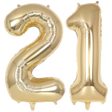 Imagem de Champagne Gold Large Number 21 Balloon, 40 Inch Light Gold Foil Helium Number Balloons, Giant Mylar Number 21 Balloons for 21 Years Old Birthday Party Anniversary Decorations (Champagne Gold 21)