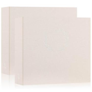 Imagem de Lanpn Pacote Com 2 Álbuns De Fotos, 12X12, Capa Linho, Design Guirlanda, Pasta 3 Argolas, Fichário, Álbum 12 X Polegadas, 30 Capas Plástico, 60 Páginas, Bege