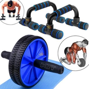 Imagem de Kit Roda Abdominal + Par Barra de Flexão Paralela Treino Exercício Fun