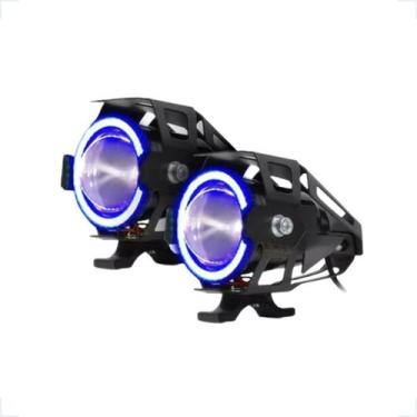 Imagem de 2 Farol Milha Led Moto U7 Azul Angel Eyes Nevoeiro Universal - U7AA