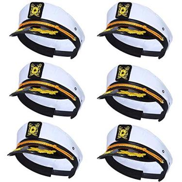 Imagem de dodowin Chapéu de capitão de marinheiro para mulheres, chapéu de capitão de barco para homens, para festa, branco, Branco, Adjustable