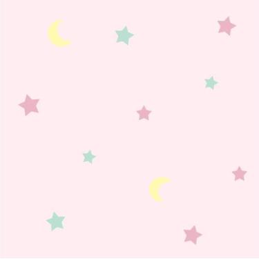 Imagem de Papel De Parede Baby Lua E Estrelas Fundo Rosa - Inove Papéis de Pared