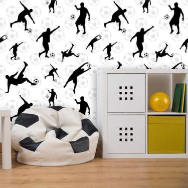 Imagem de Papel de Parede Teen Jogadores de Futebol em Branco, Cinza e Preto - I