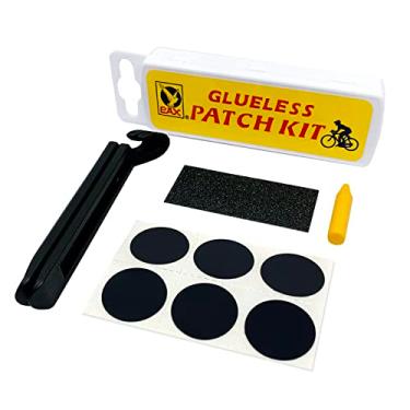 Imagem de PAX Kit de remendo de reparo sem cola para pneu de bicicleta sem cola, 2 peças de alavanca de pneu de nylon, papel areia, 1 caneta marcadora, 1 peça de exposição em caixa de armazenamento portátil