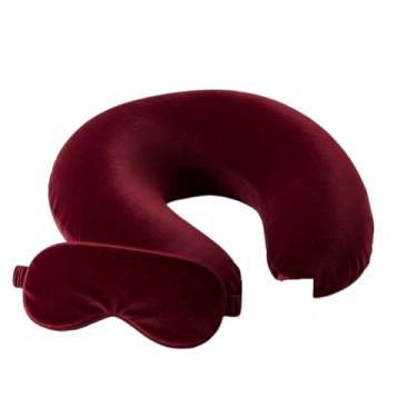 Imagem de Almofada de Pescoço para Viagem Almofada Descanso de Cabeça Almofada Cervical+mascara(vinho)