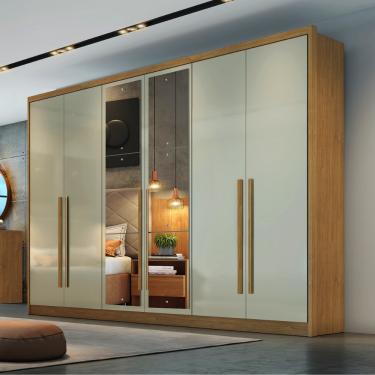 Imagem de Guarda Roupa Casal em MDF com Espelhos 6 Portas Livorno Novo Horizonte - Cumaru 25/Fendi Fosco