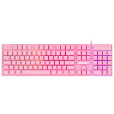 Imagem de Teclado Gamer Rosa RGB LED Profissional ABNT2 Semi-Mecânico Ergonômico Fofinho Feminino Presente Precision Ozzix