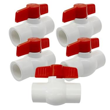 Imagem de BesNPT 5 peças de válvulas de esfera de PVC, válvula de esfera de desligamento de 1/5.1 cm rosqueada (NPT) com alça em T, para projeto de água, piscina, bomba de esgoto, sistema de irrigação