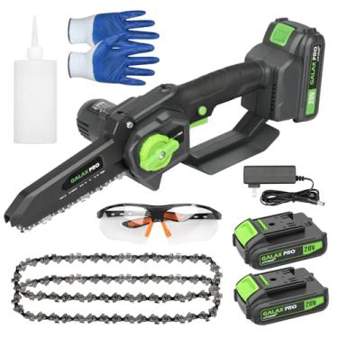 Imagem de GALAX PRO Mini motosserra de 15 cm com baterias de 2 x 2,0 Amh [Atualizado em 2025] Pequena motosserra elétrica portátil para corte de galhos de árvores ao ar livre, melhoria da casa, poda de jardim e