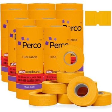 Imagem de Perco 1 linha de etiquetas laranja fluorescente - 80 rolos, 10 mangas, 80.000 etiquetas de preço e data em branco para armas de data e preço de linha Perco 1 - Feito nos EUA