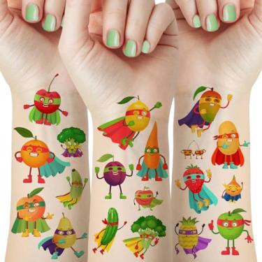 Imagem de skedimu 64 Peças De Tatuagens Temporárias Frutas E Vegetais Desenho Animado Para Crianças, Suprimentos Decoração Festa Aniversário, Lembrancinhas, Maçãs, Bananas, Peras, Pepino, Berinjela, Pimenta,