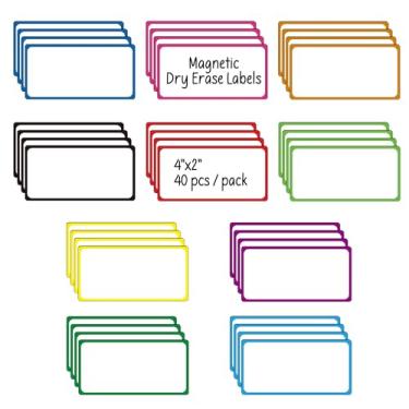 Imagem de Dry Erase Magnetic Labels: 40PCS, 4x2” Magnets Name Tags Plates for School Classroom & Office, Reusable Write On Magnets for Whiteboards, Lockers, Iron Shelf & Fridge