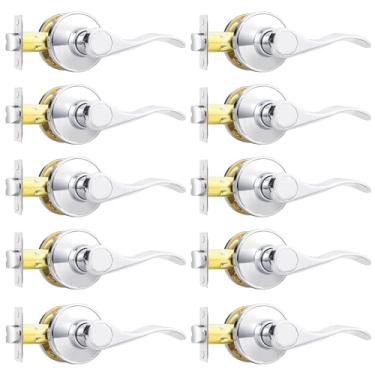 Imagem de Probrico Maçanetas cromadas para porta de passagem interior maçaneta de porta cromada polida para corredor de armário, pacote com 10