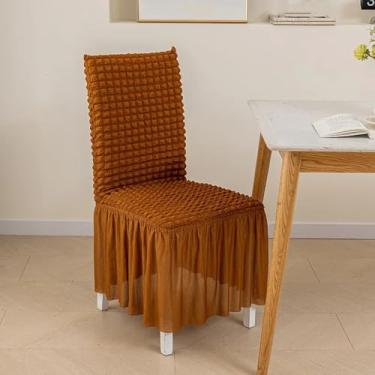 Imagem de Capa elástica para cadeira de jantar, 1 peça, com saia longa, capa removível universal para festa de casamento, banquete, amarelo pôr do sol, 1 peça