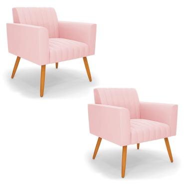 Imagem de Kit 2 Poltronas Viena Gomada Suede Pés Palito Castanho - D'rossi Cor Rosa Bebê