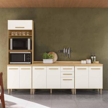 Imagem de Conjunto De Cozinha Aria Modulado Com 8 Portas 2 Gavetas Freijo/off White