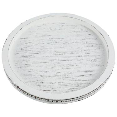 Imagem de Bandeja redonda de madeira, elegante para servir, mesa de café, decoração de casa, sala de jantar, sala de estar, mesa de entrada (3049- Make Old White)