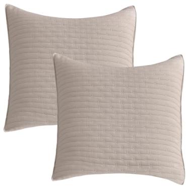 Imagem de Sanracie Conjunto de 2 fronhas de linho Euro (66.0 cm x 66.0 cm), 100% algodão, capas de almofada acolchoadas macias e respiráveis com fecho de envelope